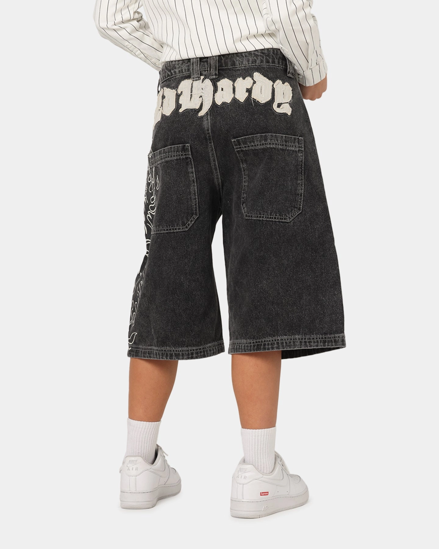 Ed Hardy Women's Distressed Logo Jorts Black Non Binding Cuffs