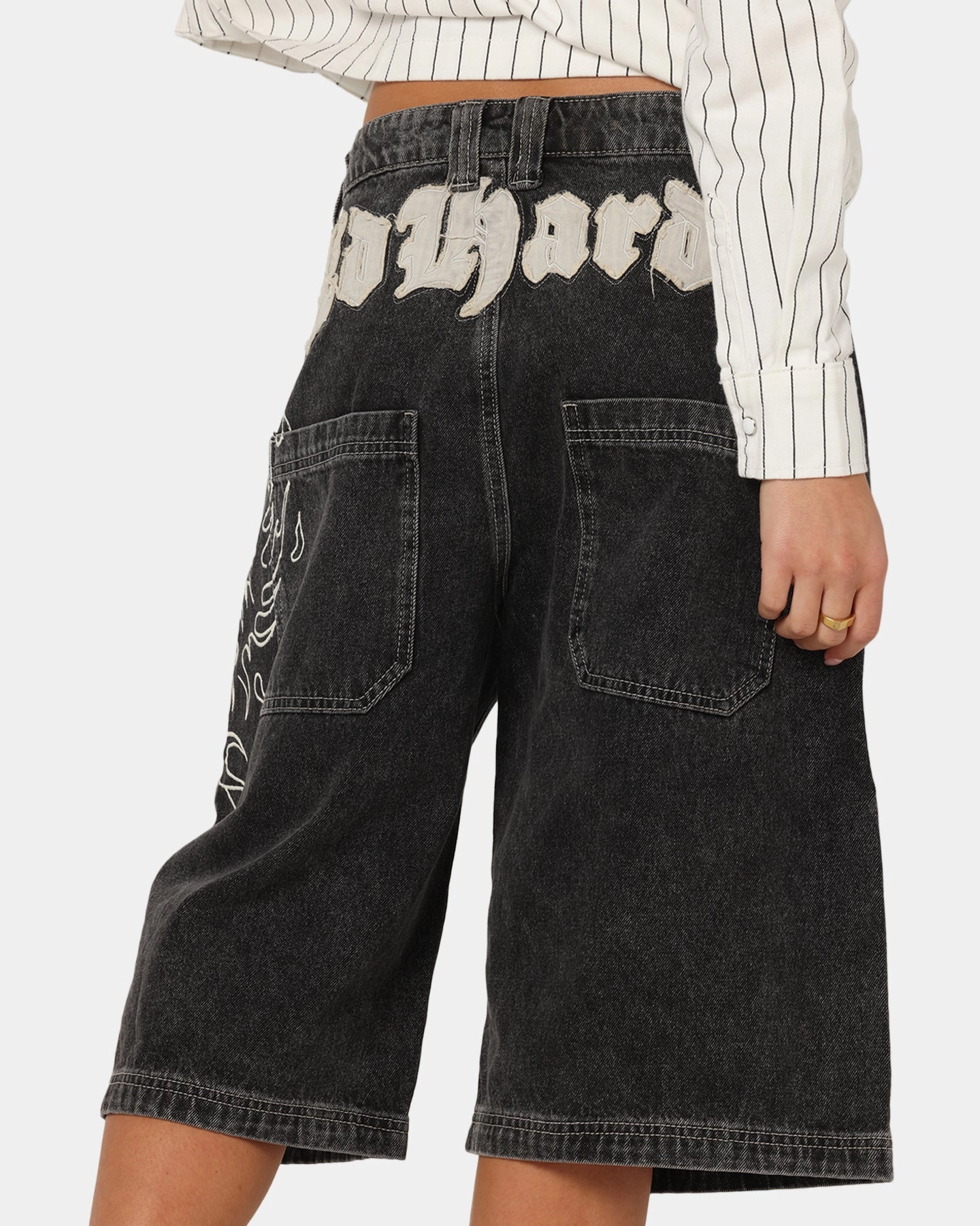 Ed Hardy Women's Distressed Logo Jorts Black Functional Comfort OdorResistantFinish