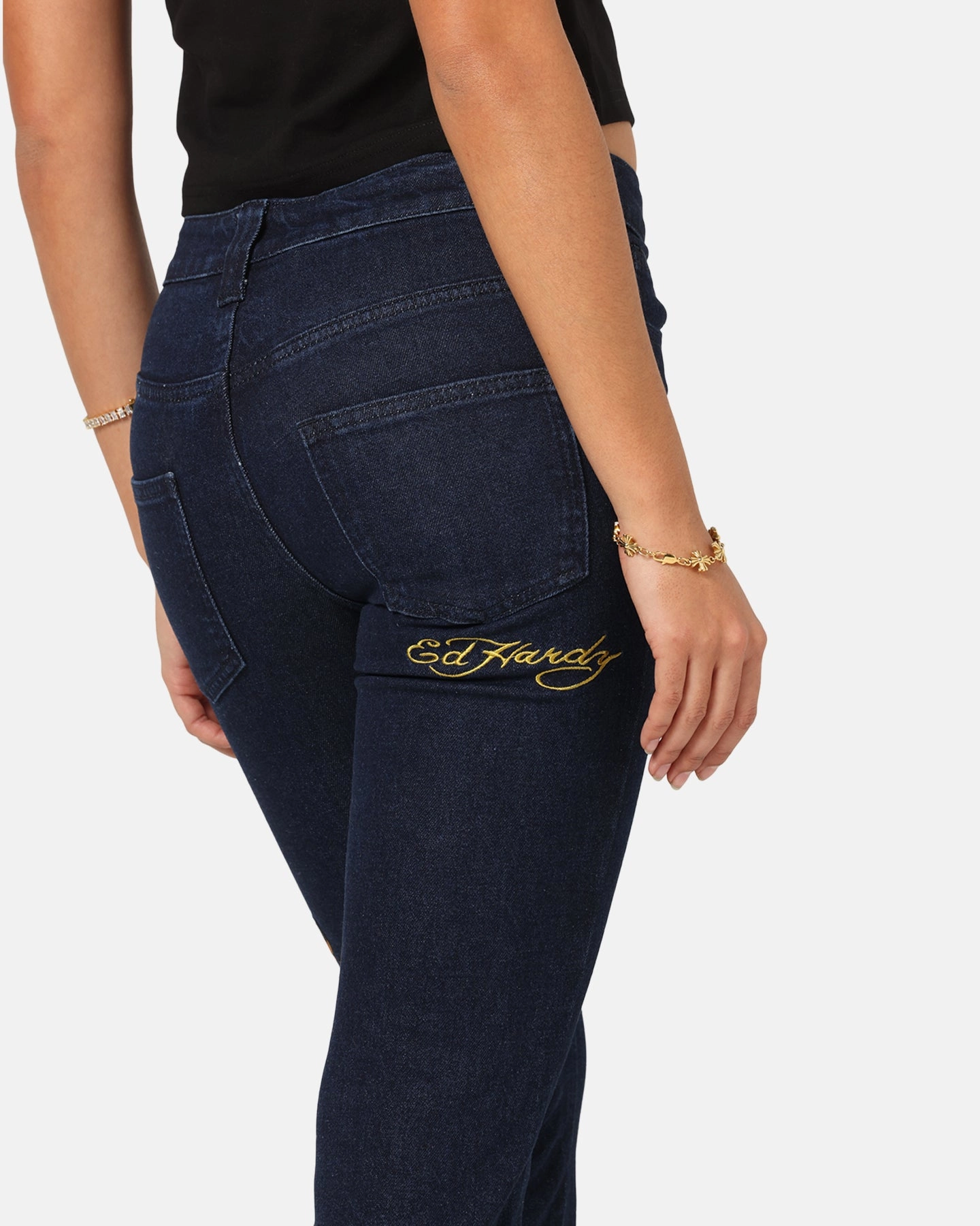 Ed Hardy Women's Feline Bootleg Jeans Indigo Denim Roomy Shape