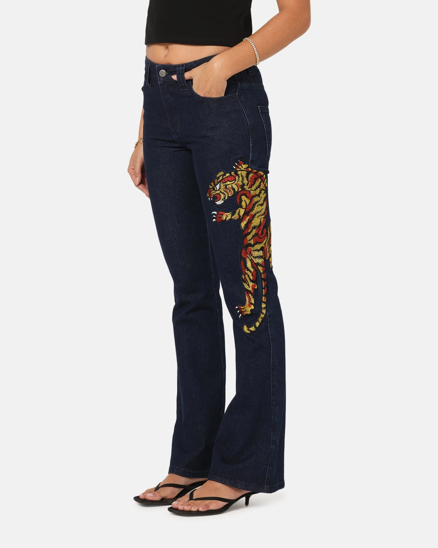 Durable Weave Ed Hardy Women's Feline Bootleg Jeans Indigo Denim