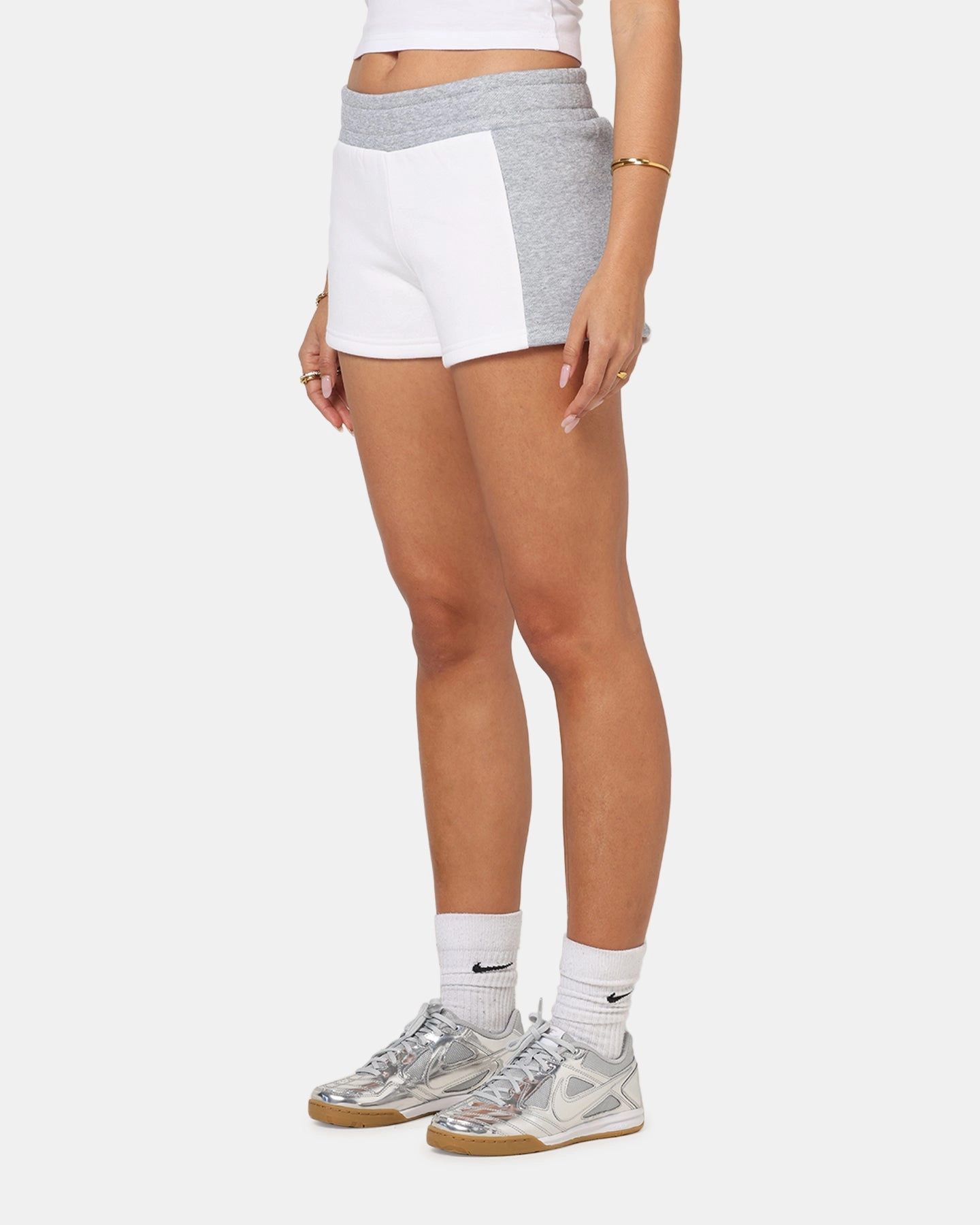 Low-rise style Stylish Layers Ed Hardy Women's Fleece Shorts White/Grey
