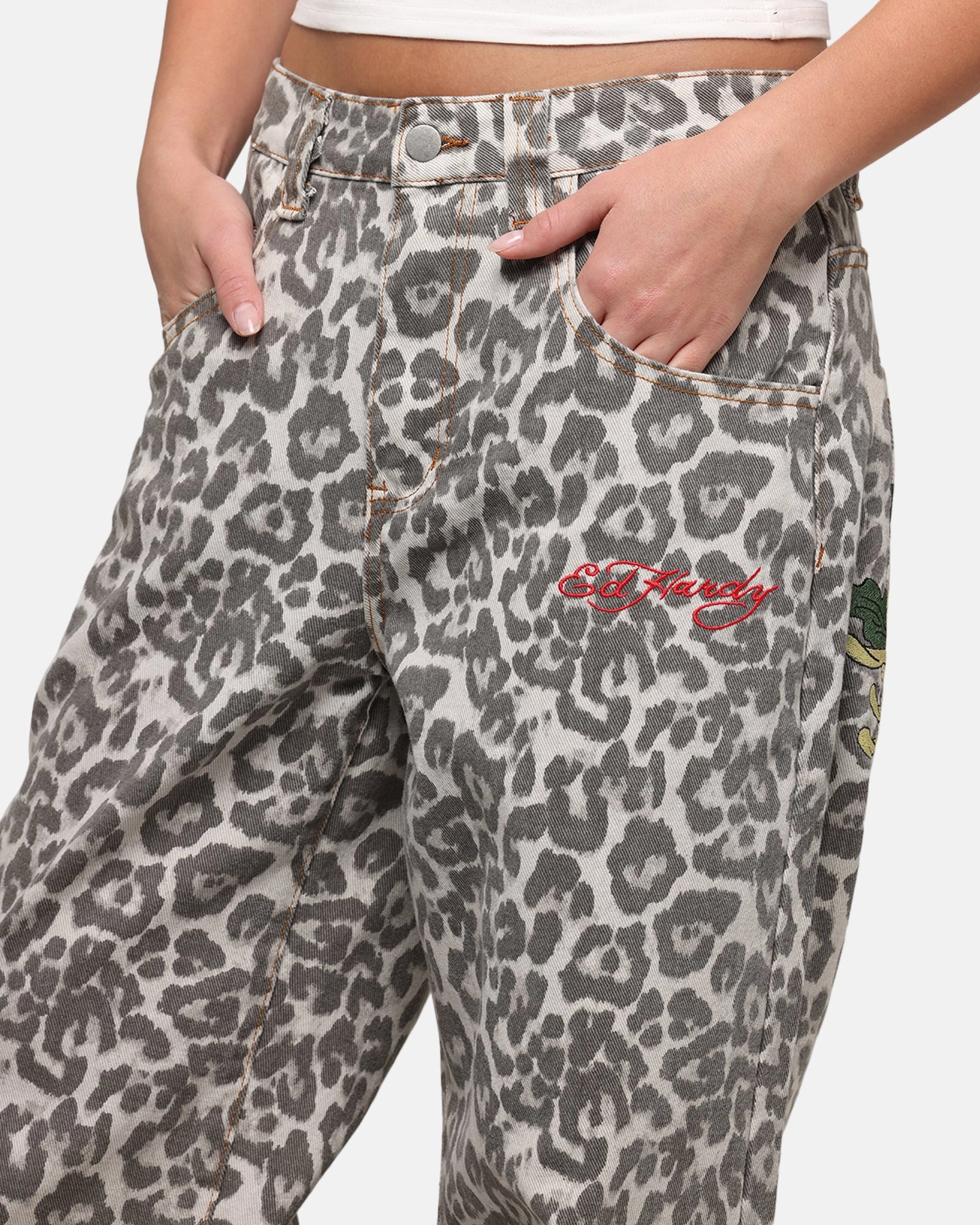 Eco Friendly Dye Process AntiStaticFinish Ed Hardy Women's Leopard Jeans Leopard