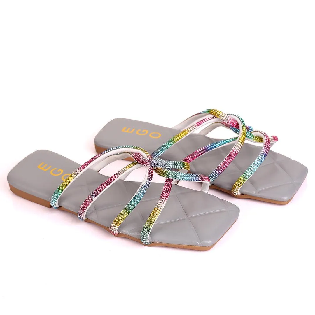 EGO Classic Flat heel Multi Coloured With Grey Sole Design Slipper