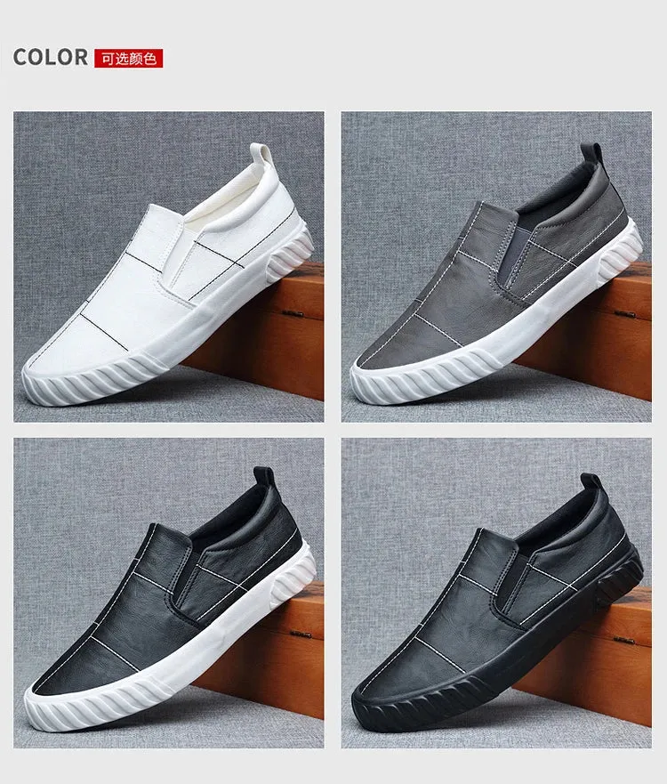 Elegant White & Black men's slip-on Faux Leather shoes