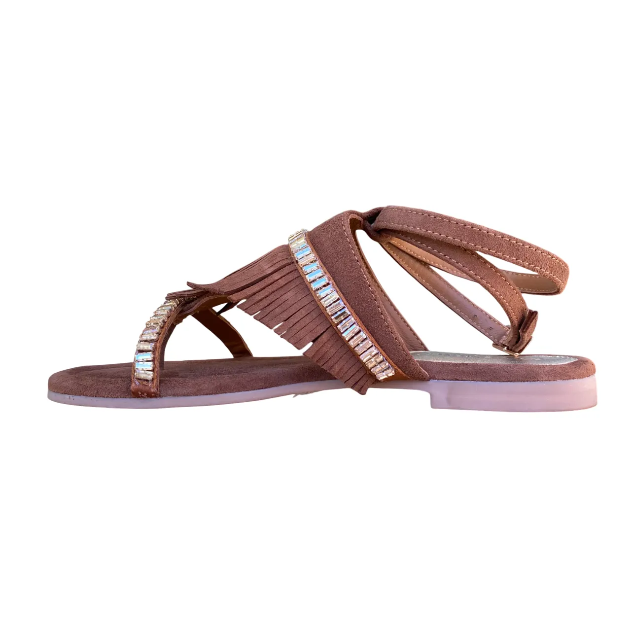 Casual Open Toe Shoes day trip Caf??Noir sandalo infradito  da donna in camoscio con frange e catena strass c1GG5552 M018 marrone