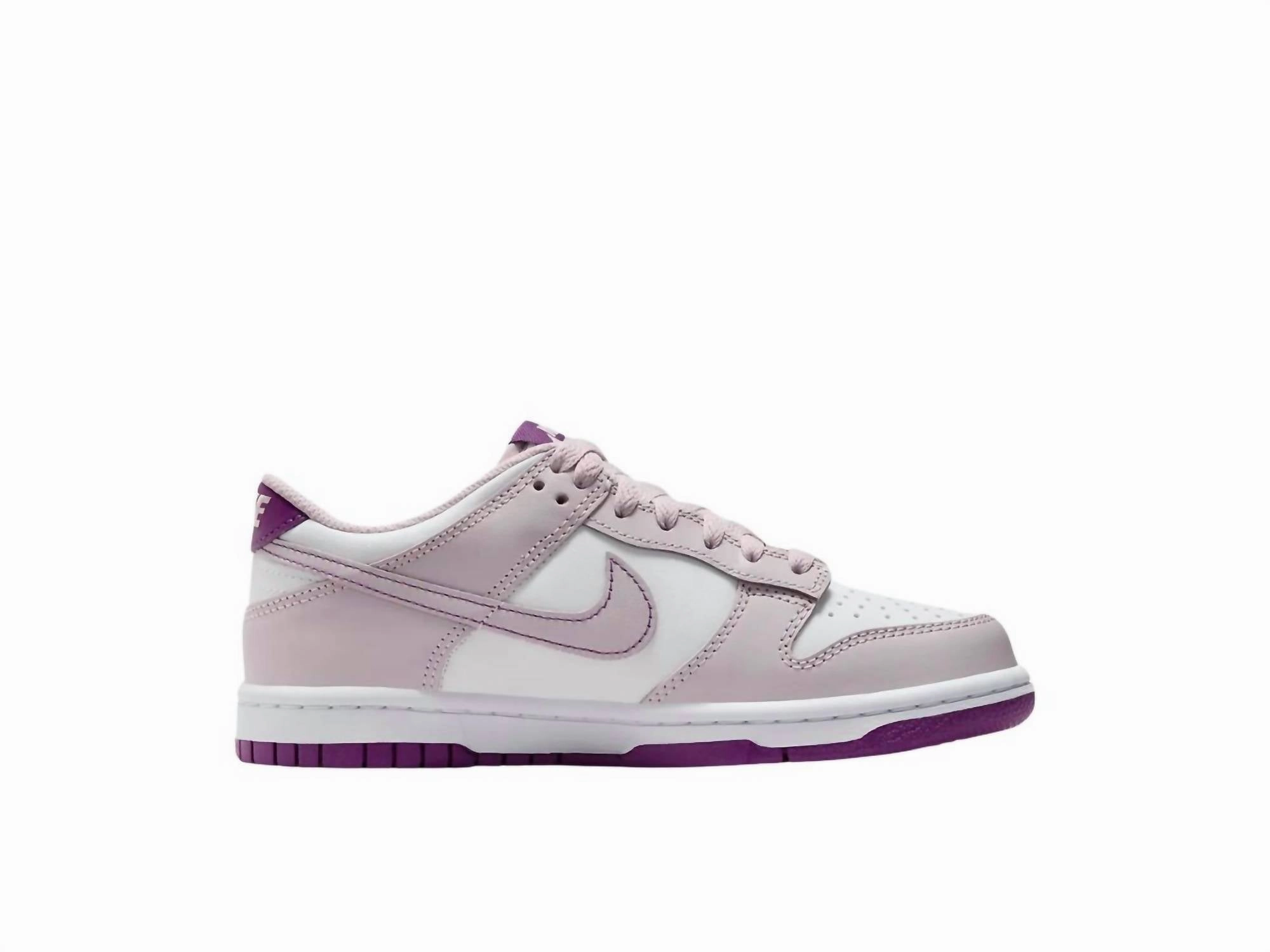 Kids Dunk Low Shoes In White/viotech-Platinum Violet Rolling Motion Technology Abrasion Protection