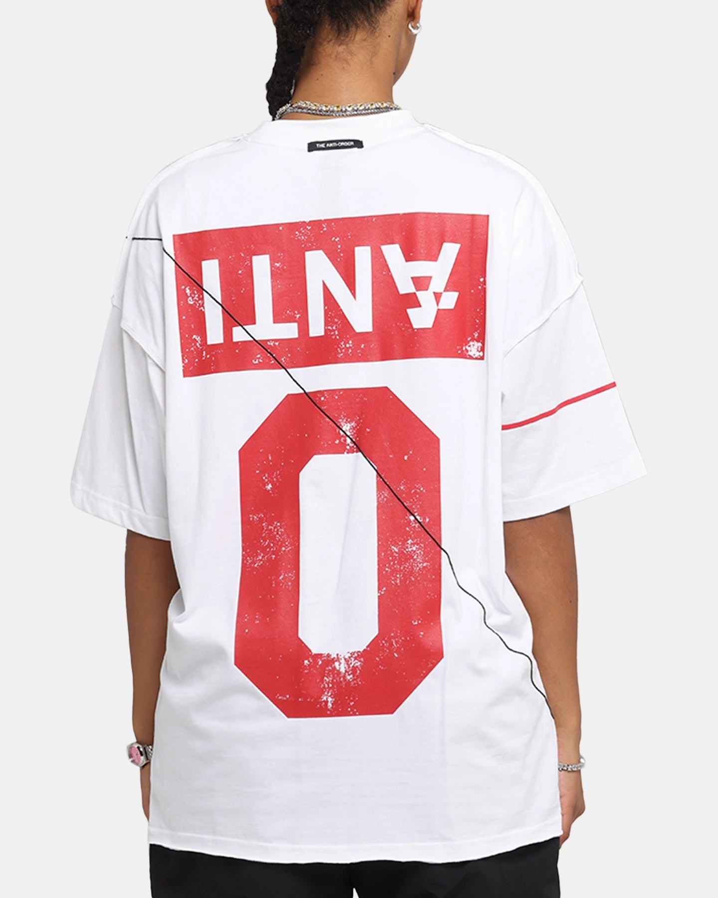 The Anti Order Azero Non Seam Oversized T-Shirt White/Red Ribbed Collar Design Summer Casual