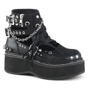 EMILY-317 Demonia Black Canvas-Vegan Leather Women's Ankle Boots [Alternative Footwear]
