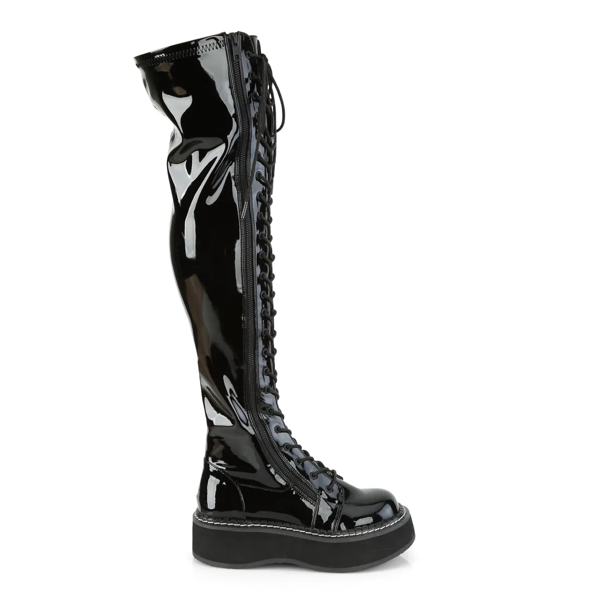 EMILY-375 DemoniaCult Black Patent Sexy Women's Over-the-Knee Boots (Alternative Footwear)
