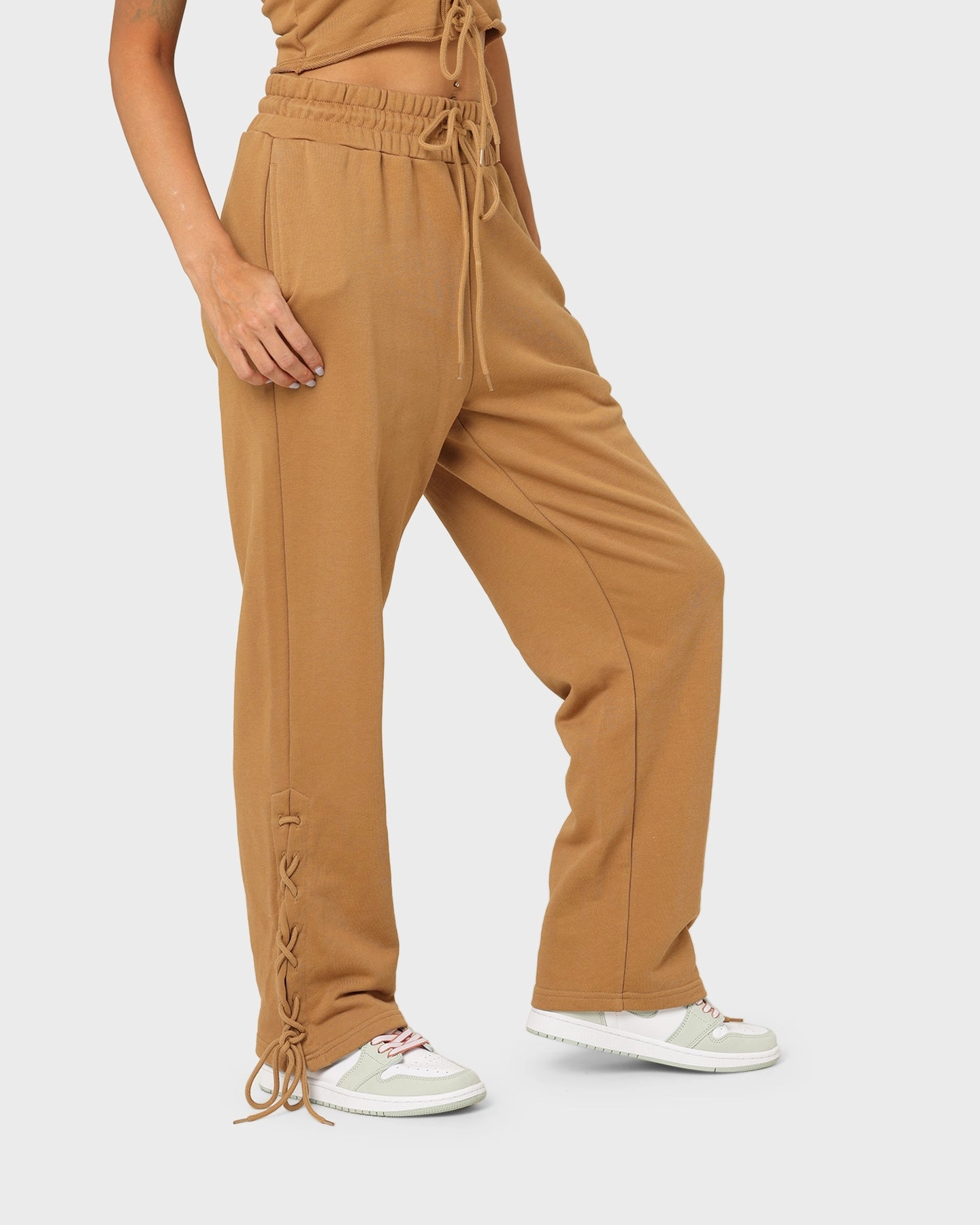 Warm Fit Eco Friendly Material EN ES Women's Mason Lace Up Track Pants Tan