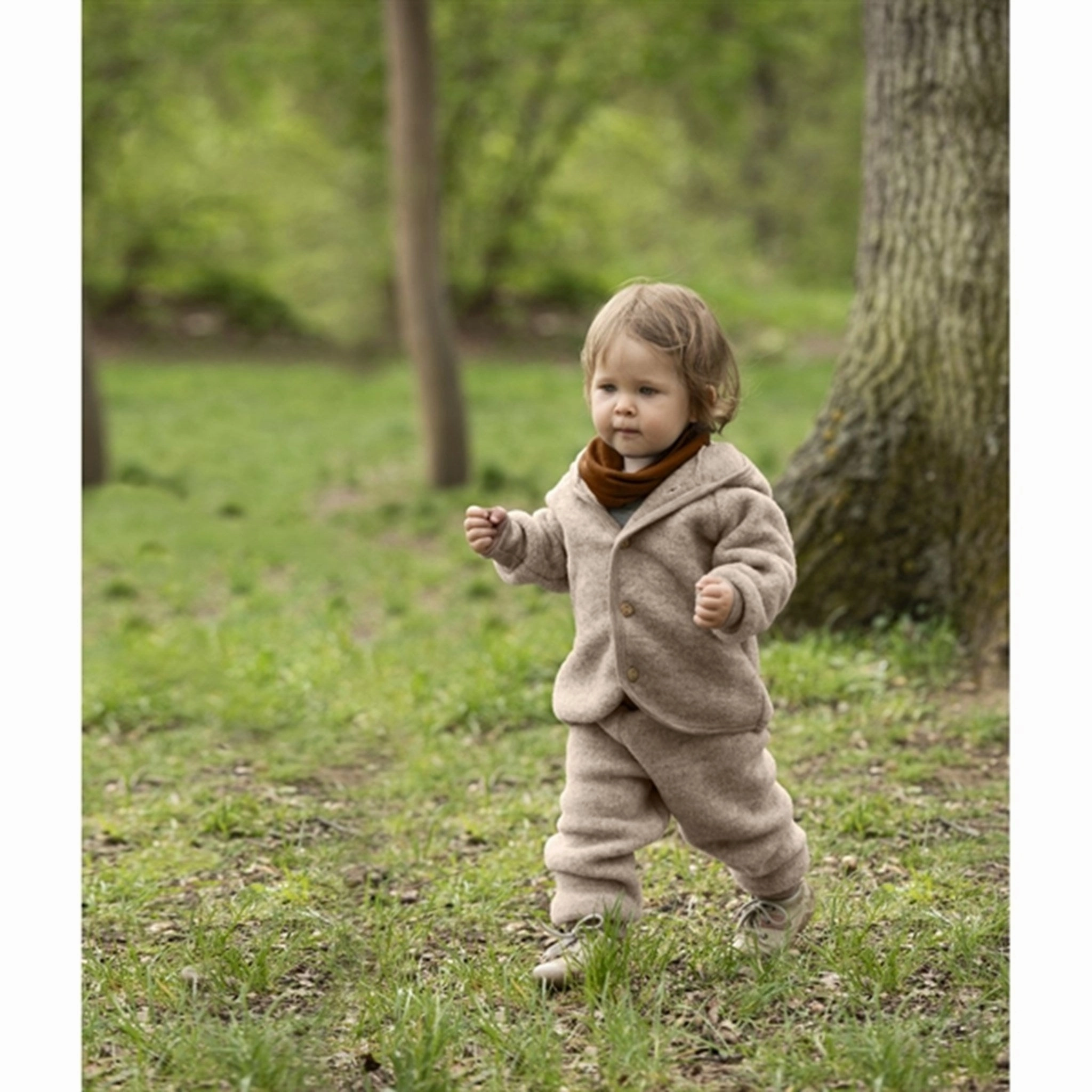 Engel Hooded Jacket With Wooden Buttons Sand M??lange Fashion Forward Flexible Material