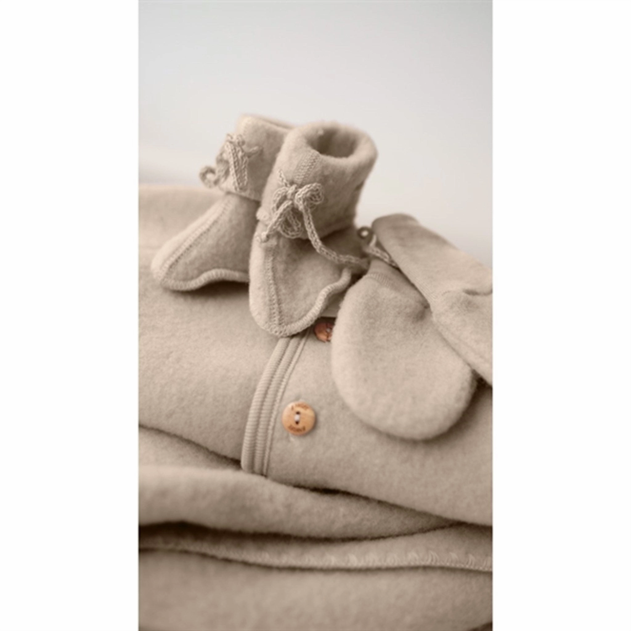 Engel Hooded Jacket With Wooden Buttons Sand M??lange Flexible Waistband Lightweight Windbreaker Tech