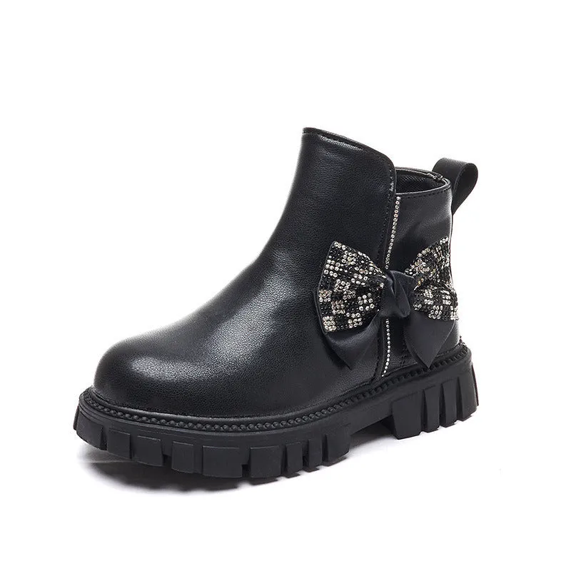 England Style All-match Black Children Shoes Girls Ankle Boots