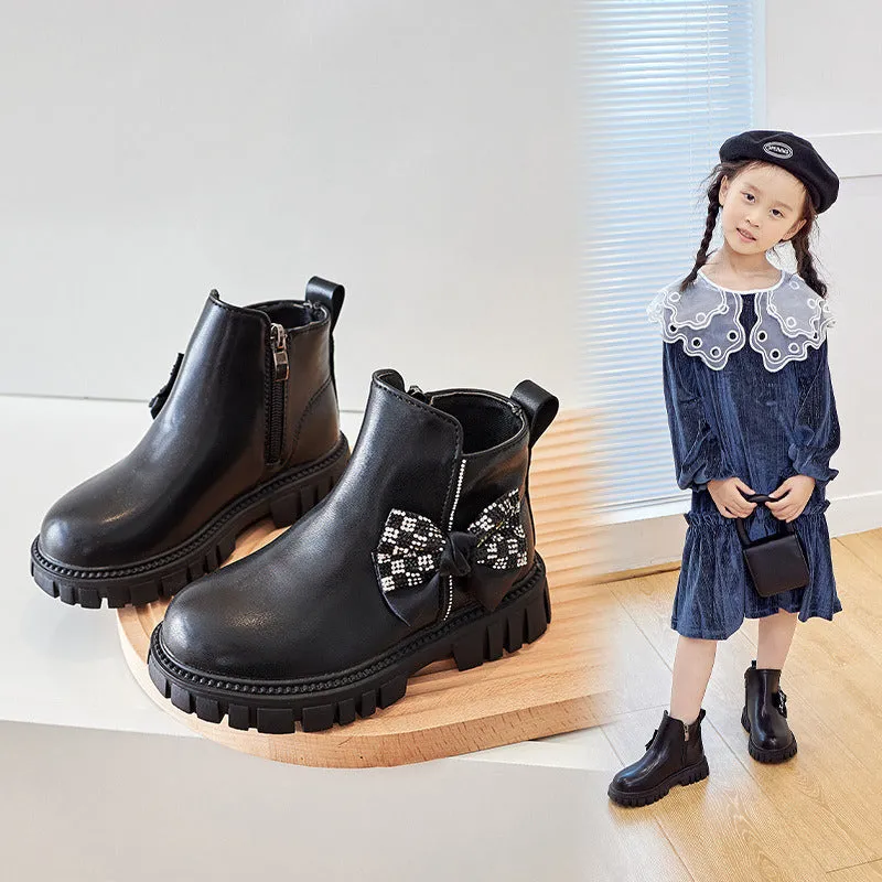 England Style All-match Black Children Shoes Girls Ankle Boots