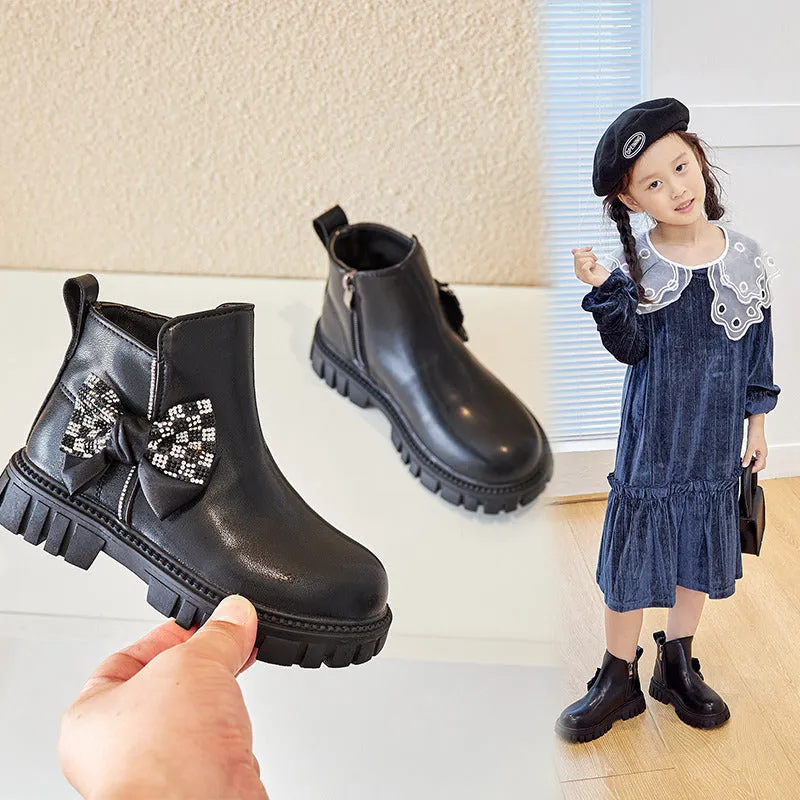 England Style All-match Black Children Shoes Girls Ankle Boots