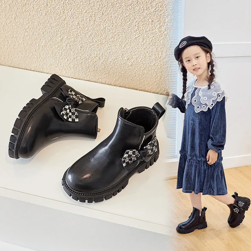 England Style All-match Black Children Shoes Girls Ankle Boots