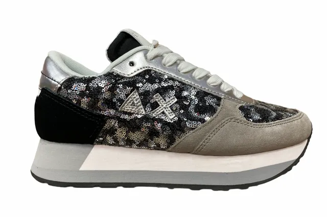SUN68 scarpa sneakers da donna Kate Paillettes Z31221 4711 grigio scuro nero Impact Protection Technology running with water bottle shoes