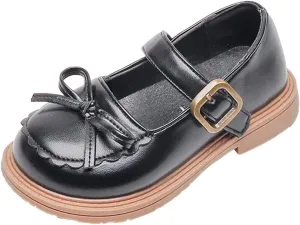 EnJoCho 1 to 12 Years Girls Leather Bow Design Soft Round Toe Princess Dress Flat Shoes Nonslip Shoes Children Princess