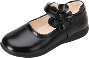 EnJoCho Baby Cute Girls Dress Shoes Shoes for Girls Comfortable PU Flats School Shoes for Mary Jane (Black-a#wer, 5-5.5 Years)
