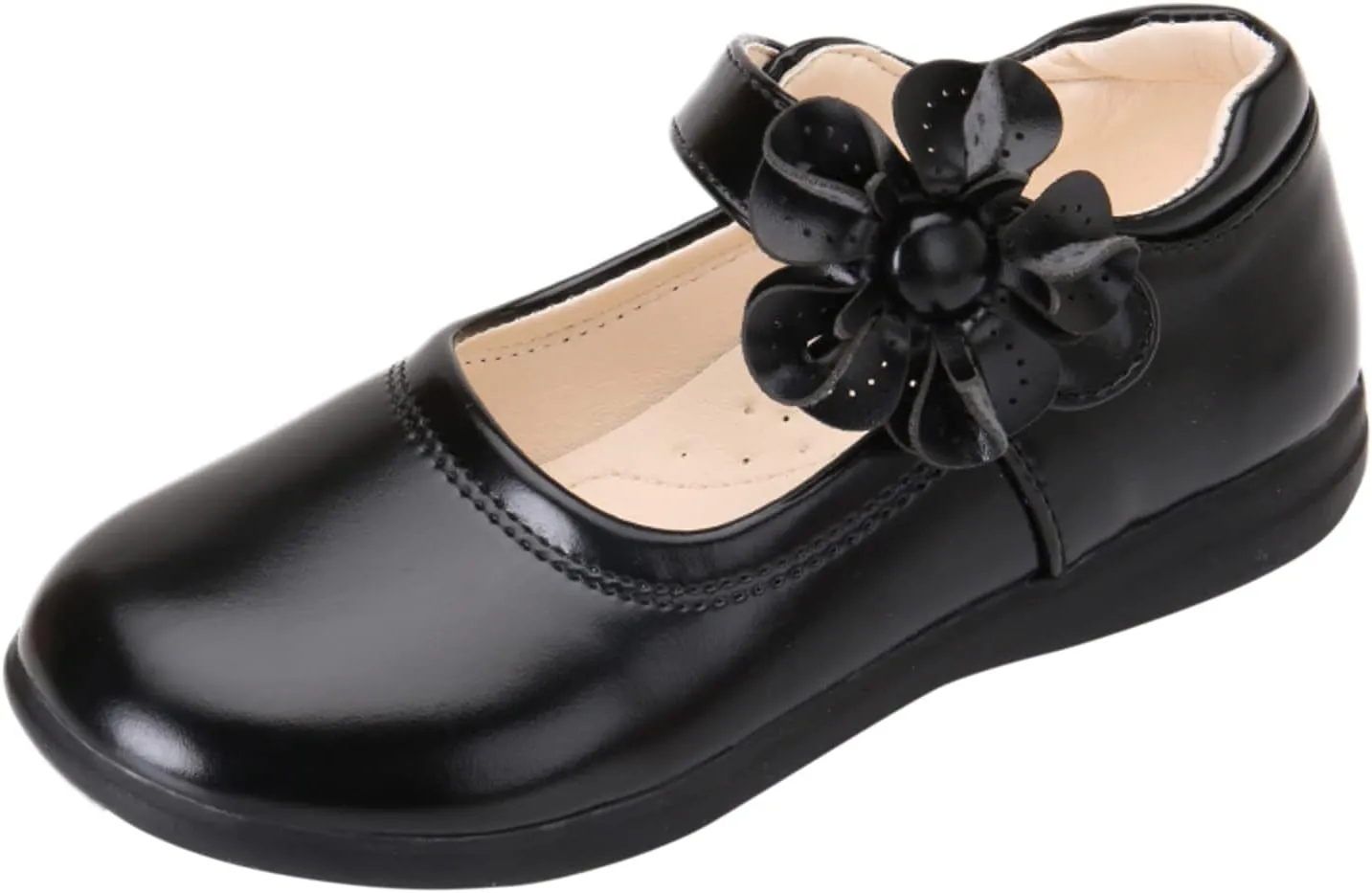 EnJoCho Baby Cute Girls Dress Shoes Shoes for Girls Comfortable PU Flats School Shoes for Mary Jane (Black-a#wer, 5-5.5 Years)