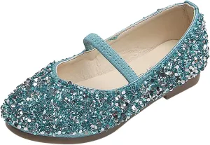EnJoCho Baby Cute Girls Dress Shoes Shoes for Girls Comfortable PU Flats School Shoes for Mary Jane (Blue-b#wer, 6.5-7 Years)