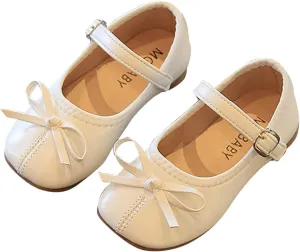 EnJoCho Girls Tennis Shoes Summer and Autumn Girls Boots Cute Flat Solid Color Bow Buckle Casual and Comfortable (Beige, 25)