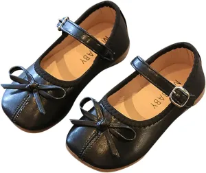 EnJoCho Girls Tennis Shoes Summer and Autumn Girls Boots Cute Flat Solid Color Bow Buckle Casual and Comfortable (Black, 30)