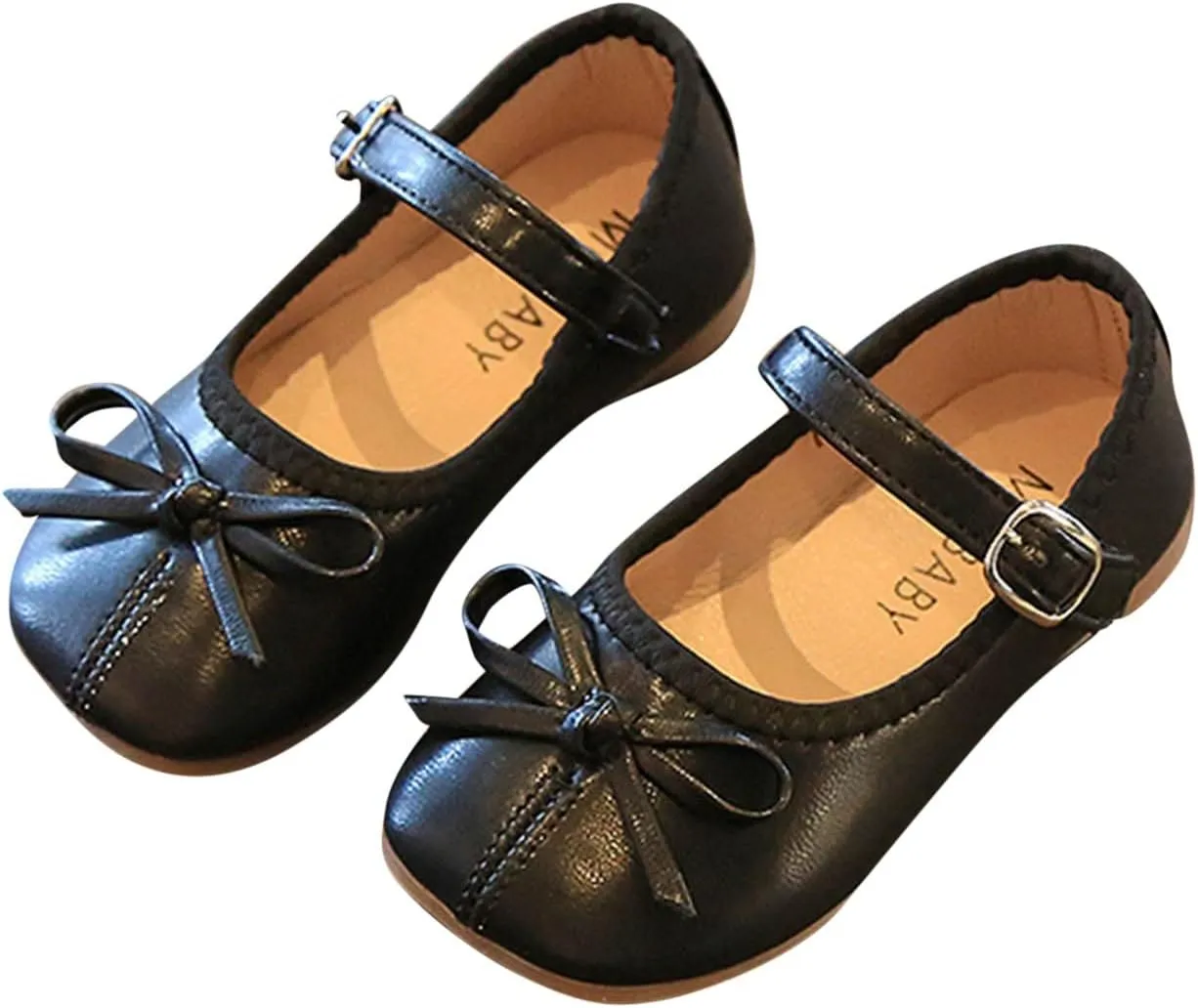 EnJoCho Girls Tennis Shoes Summer and Autumn Girls Boots Cute Flat Solid Color Bow Buckle Casual and Comfortable (Black, 30)