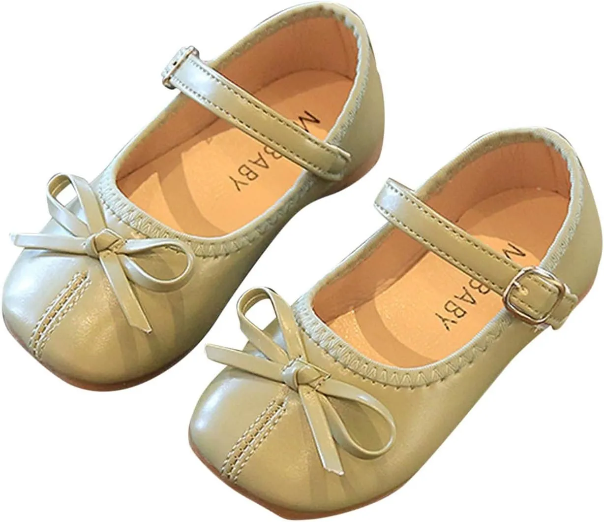 EnJoCho Girls Tennis Shoes Summer and Autumn Girls Boots Cute Flat Solid Color Bow Buckle Casual and Comfortable (Green, 26)