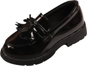 EnJoCho Running Shoes for Toddler Girls Slip On Leather Loafer Tassel Bow Flats School Dress Shoes for Girls (Black, 28)