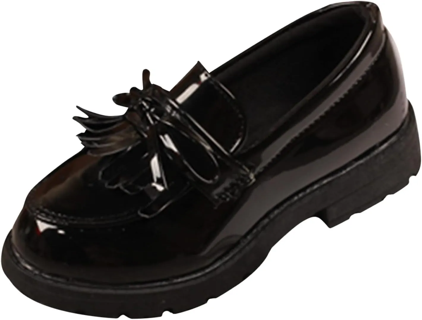 EnJoCho Running Shoes for Toddler Girls Slip On Leather Loafer Tassel Bow Flats School Dress Shoes for Girls (Black, 28)