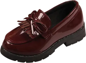 EnJoCho Running Shoes for Toddler Girls Slip On Leather Loafer Tassel Bow Flats School Dress Shoes for Girls (Wine, 34)