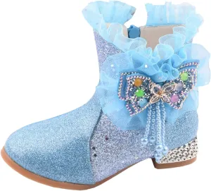 EnJoCho Toddler Single Shoes Toddler Girls Booties Little Kid Shoes Short Boots Girls Ankle Boots Cotton (Blue, 11-11.5 Years)