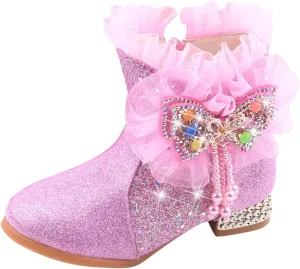 EnJoCho Toddler Single Shoes Toddler Girls Booties Little Kid Shoes Short Boots Girls Ankle Boots Cotton (Pink, 12.5-13 Years)