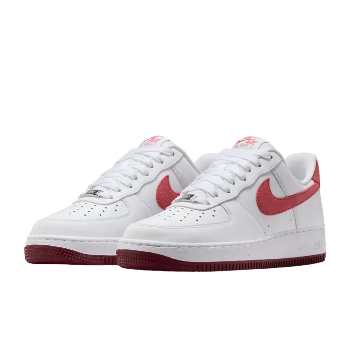 Nike scarpa sneakers da donna Air Force 1 '07 FQ7626-100 bianco-rosso chiaro Smooth surface running Anti Sink Heel Cup