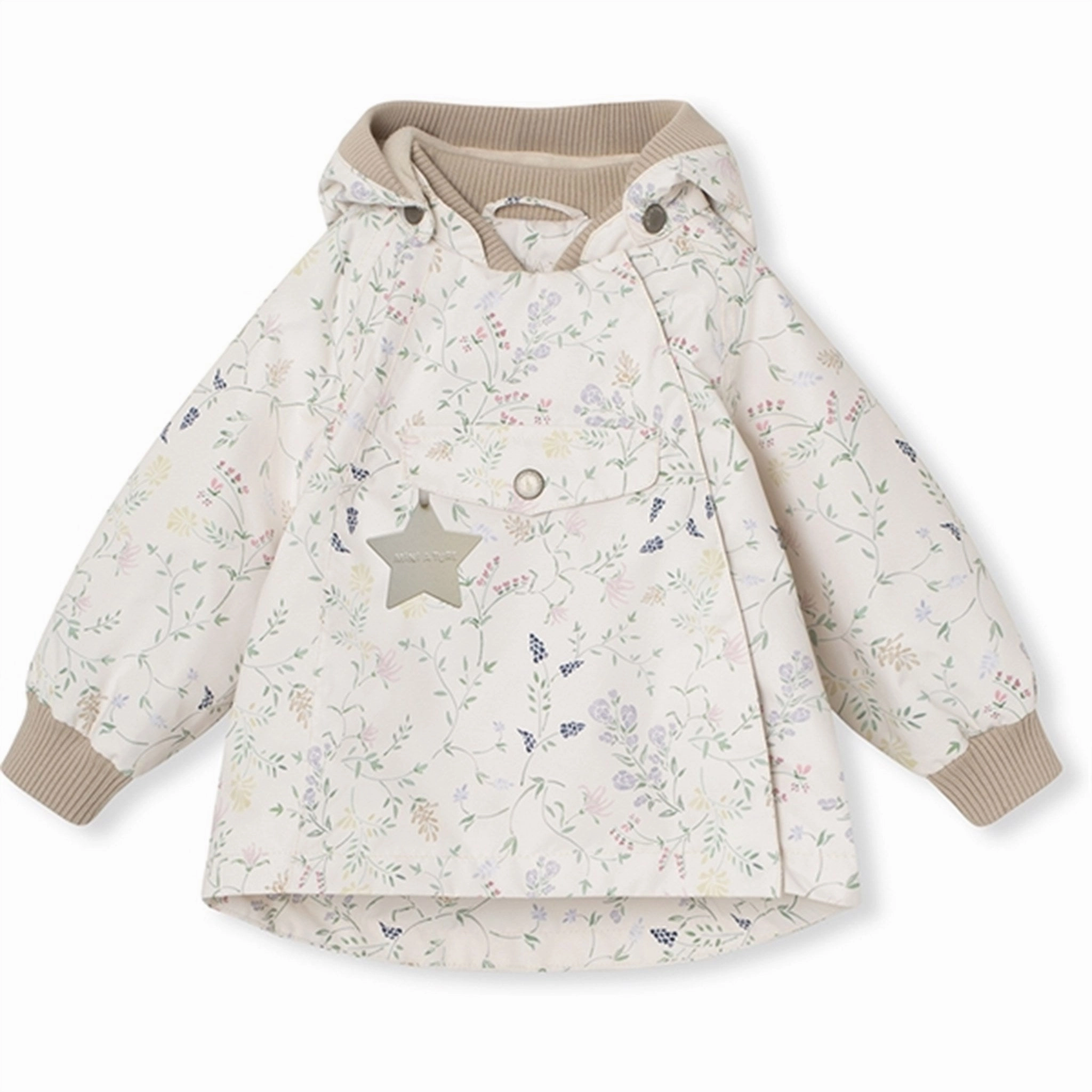 MultiPocket Configuration Hooded Comfort Fit MINI A TURE WAI Spring Jacket w/Fleece Lining Printed Print Ancient Flowers