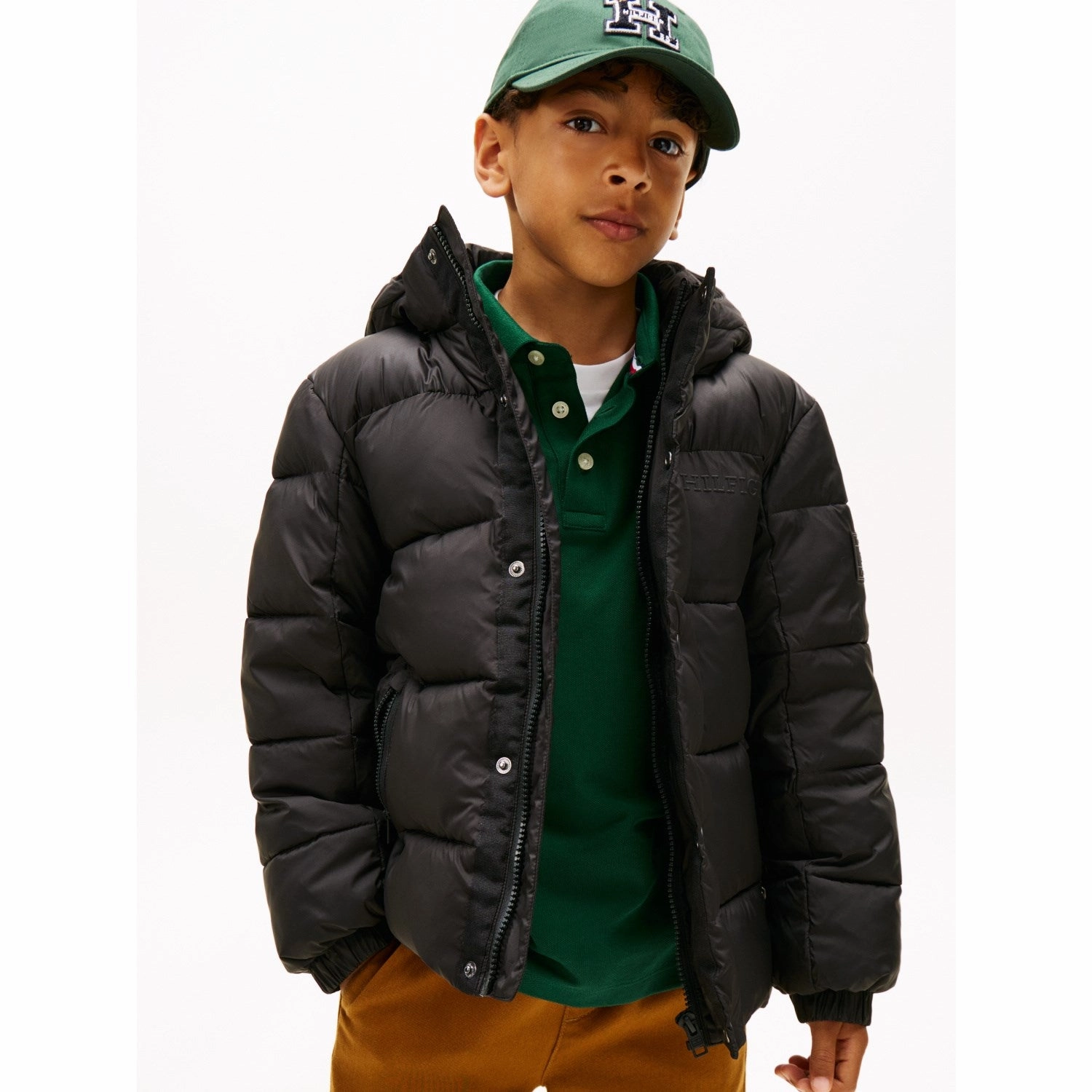 Tommy Hilfiger Black Matt And Shine Embossed Jacket Water Repellent Coating Utility Inspired Look