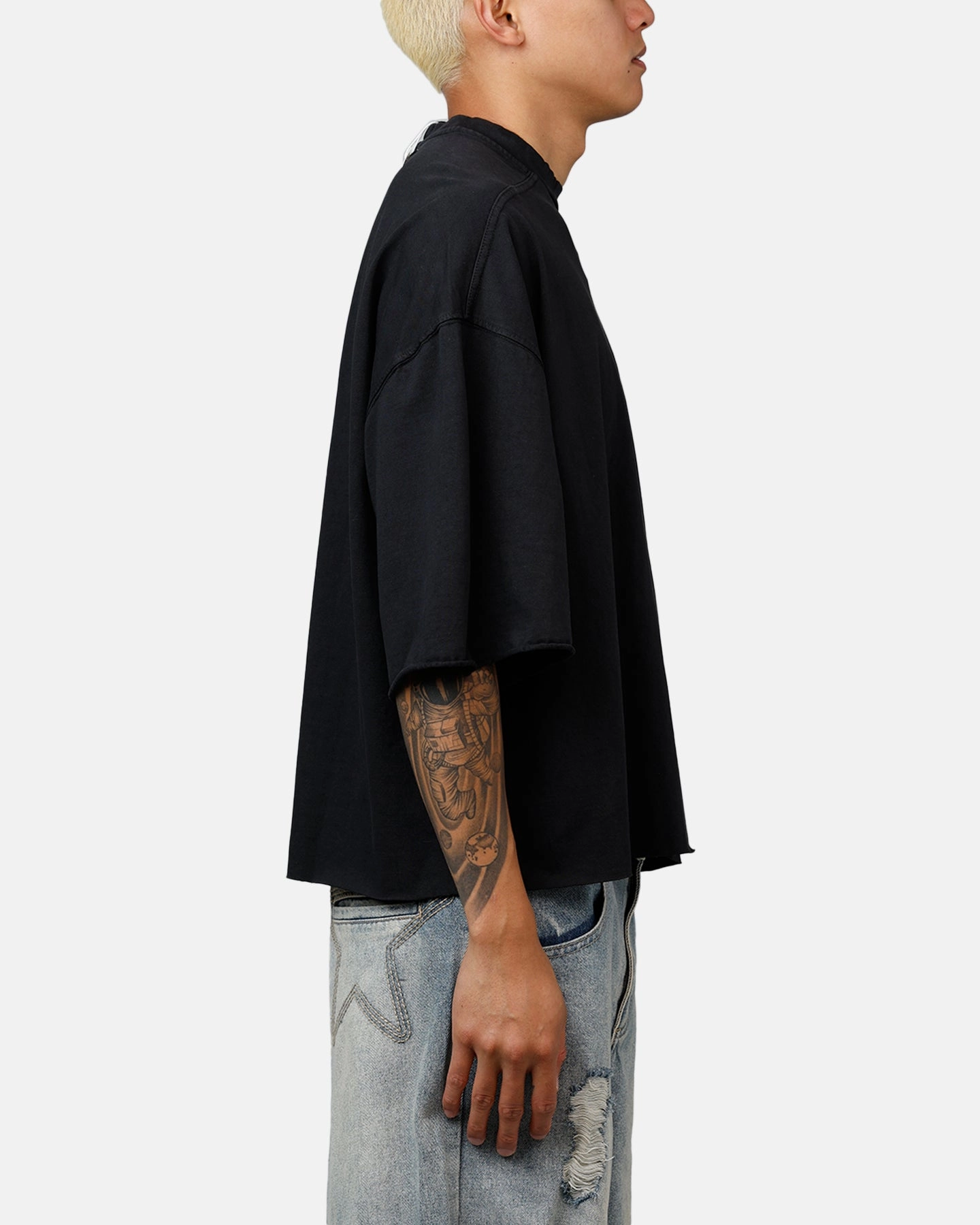 MNML Oversized Raw Hem T-Shirt Washed Black Daily Fashion Machine washable