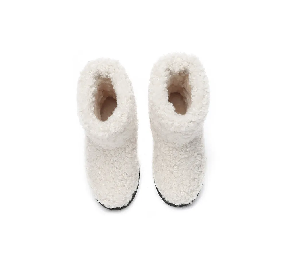 EVERAU® UGG Kids Sheepskin Wool Plush Adjustable Drawstring Boots Peggy