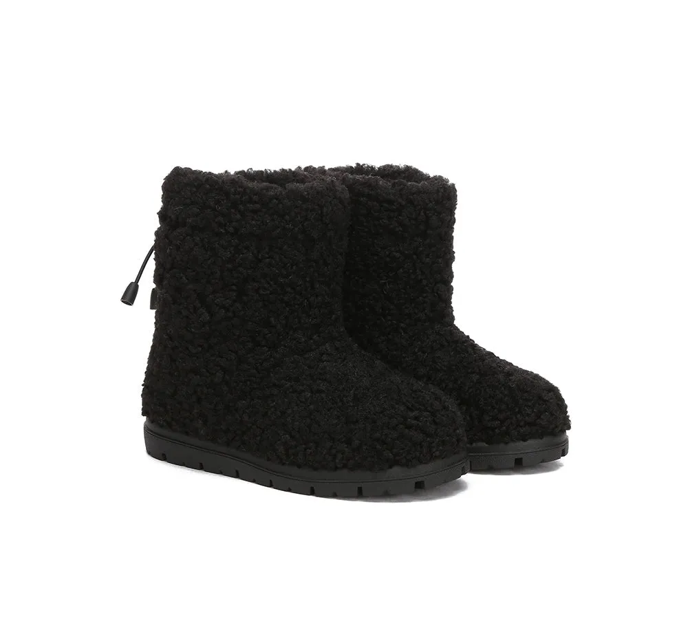 EVERAU® UGG Kids Sheepskin Wool Plush Adjustable Drawstring Boots Peggy