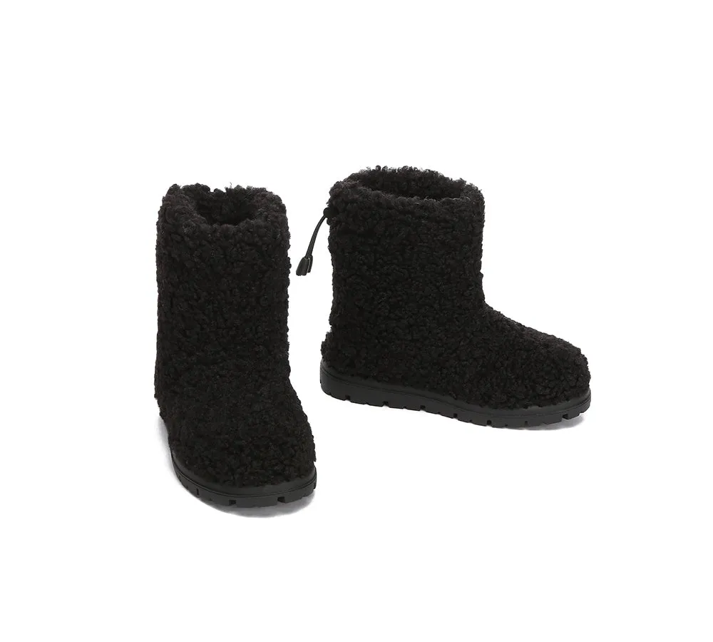 EVERAU® UGG Kids Sheepskin Wool Plush Adjustable Drawstring Boots Peggy