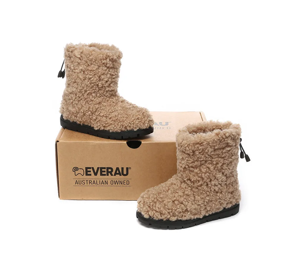 EVERAU® UGG Kids Sheepskin Wool Plush Adjustable Drawstring Boots Peggy