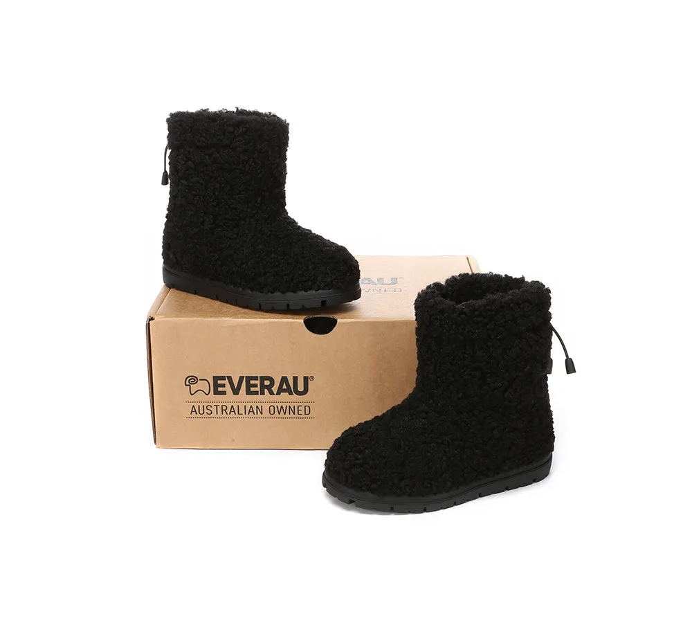 EVERAU® UGG Kids Sheepskin Wool Plush Adjustable Drawstring Boots Peggy