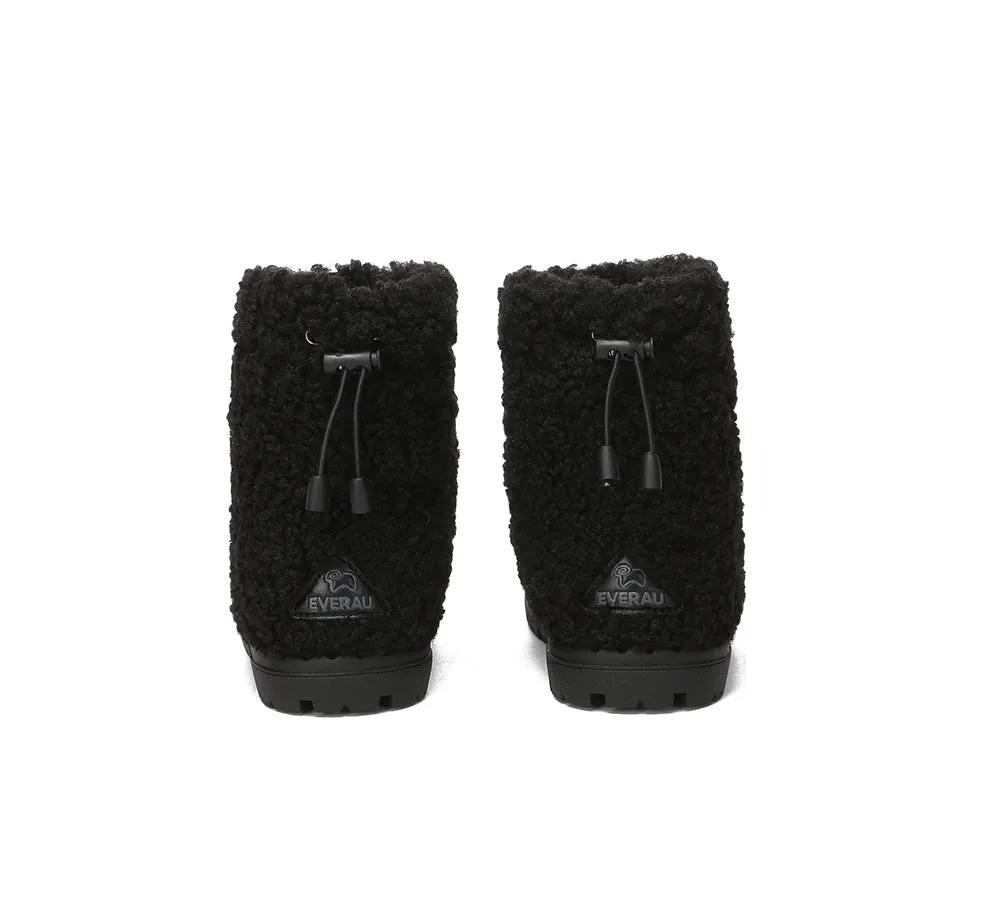EVERAU® UGG Kids Sheepskin Wool Plush Adjustable Drawstring Boots Peggy