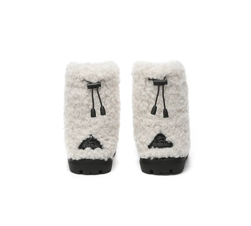 EVERAU® UGG Kids Sheepskin Wool Plush Adjustable Drawstring Boots Peggy