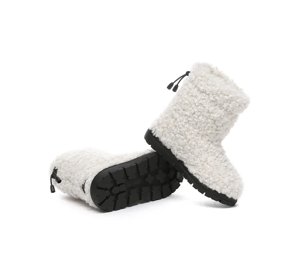 EVERAU® UGG Kids Sheepskin Wool Plush Adjustable Drawstring Boots Peggy