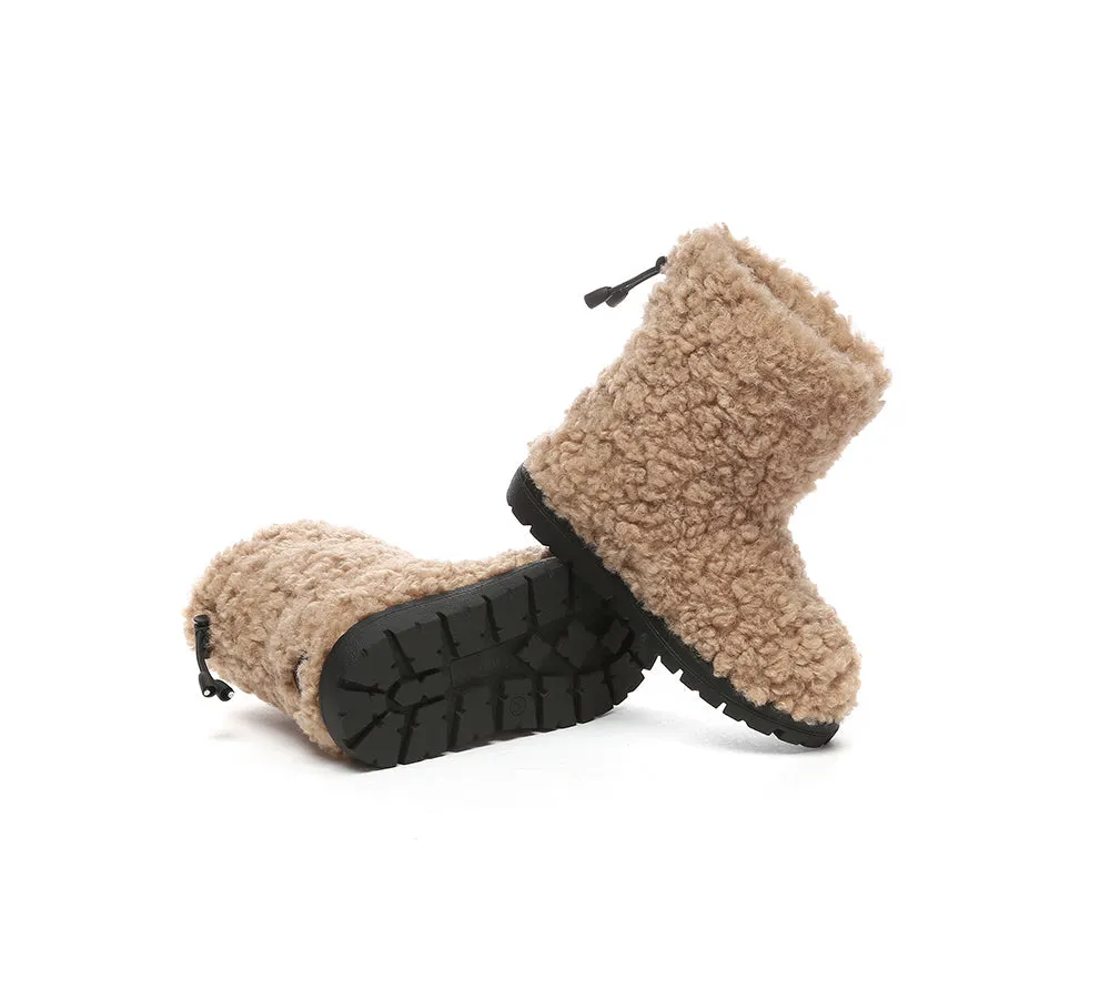 EVERAU® UGG Kids Sheepskin Wool Plush Adjustable Drawstring Boots Peggy