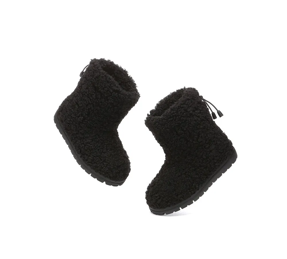 EVERAU® UGG Kids Sheepskin Wool Plush Adjustable Drawstring Boots Peggy