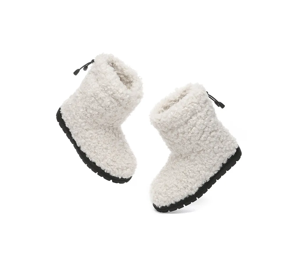 EVERAU® UGG Kids Sheepskin Wool Plush Adjustable Drawstring Boots Peggy