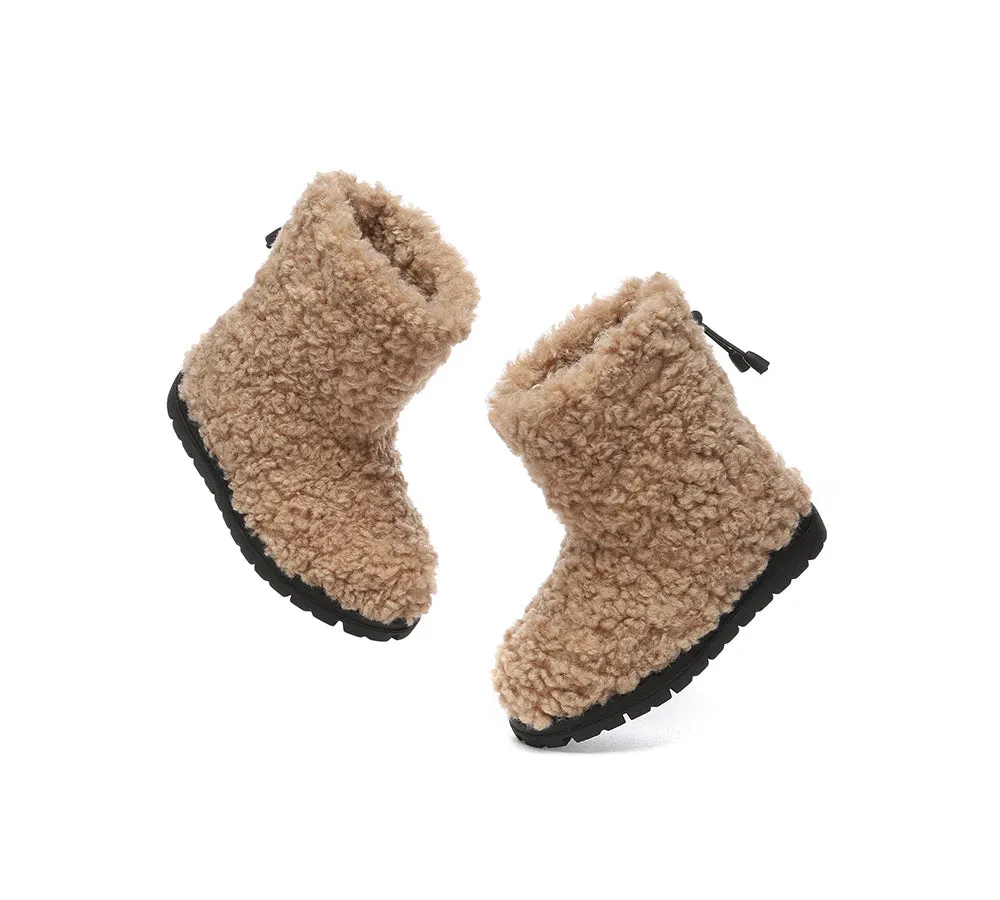 EVERAU® UGG Kids Sheepskin Wool Plush Adjustable Drawstring Boots Peggy